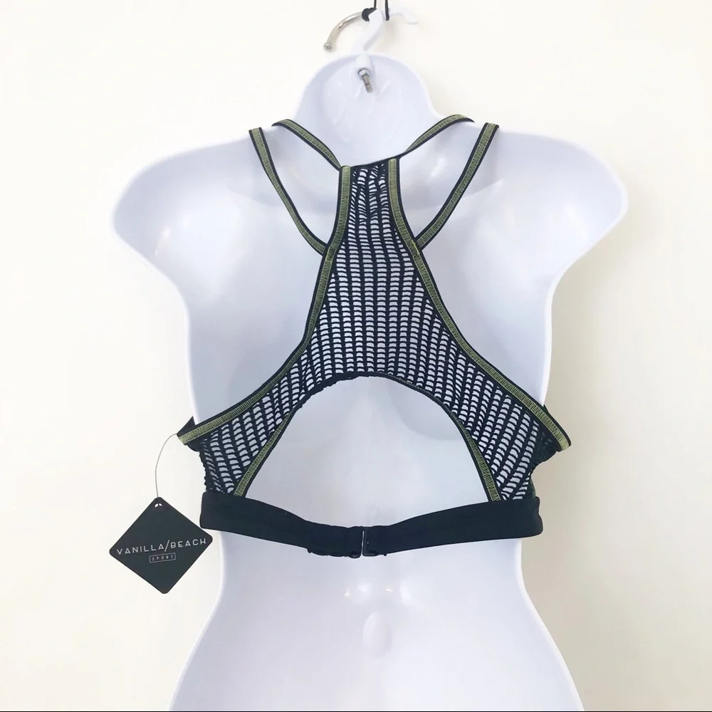 Vanilla Beach Sport Women's Size S Black/Green‎ Bikini Top  NWT